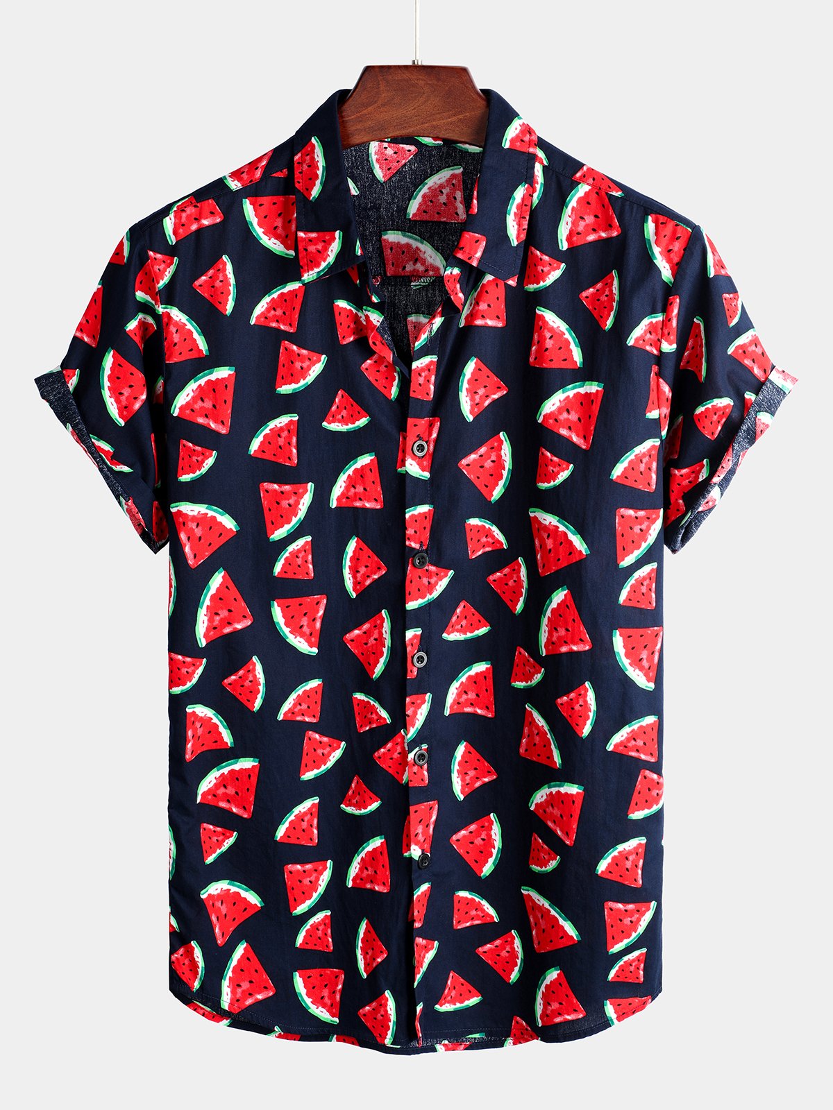 Men's Pink Watermelon Print Short Sleeve Shirt