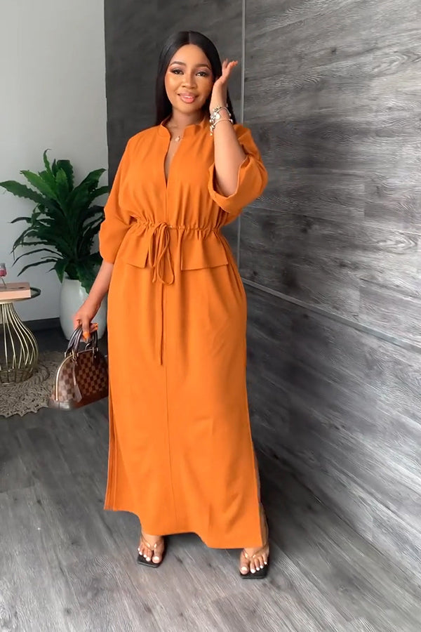 Mom Loose V Neck Tie Dress