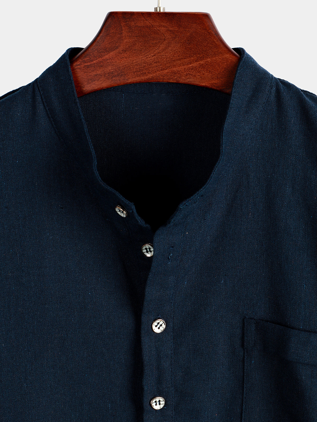 Men's Solid Color Stand Collar Half Button Pocket Front Shirt