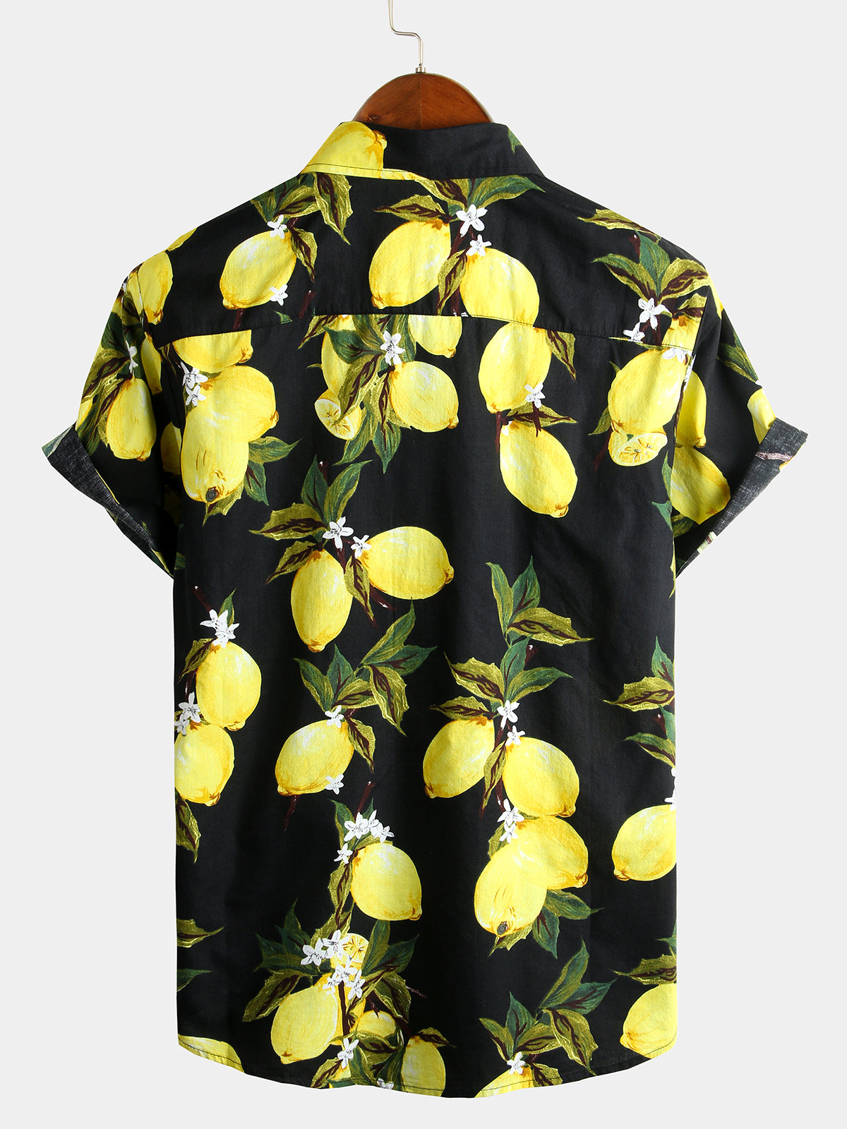 Men's Lemon Print Short Sleeve Button Up Beach Summer Hawaiian Shirt