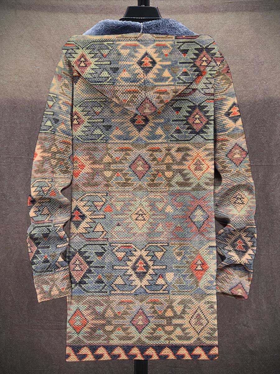 Men's Retro Print Thick Loose Long-Sleeved Coat