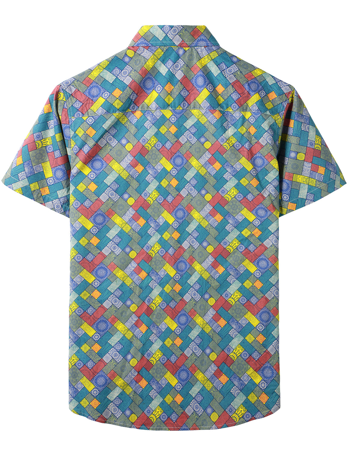 Men's Casual Tribal Print Retro Cotton Summer Button Up Short Sleeve Shirt