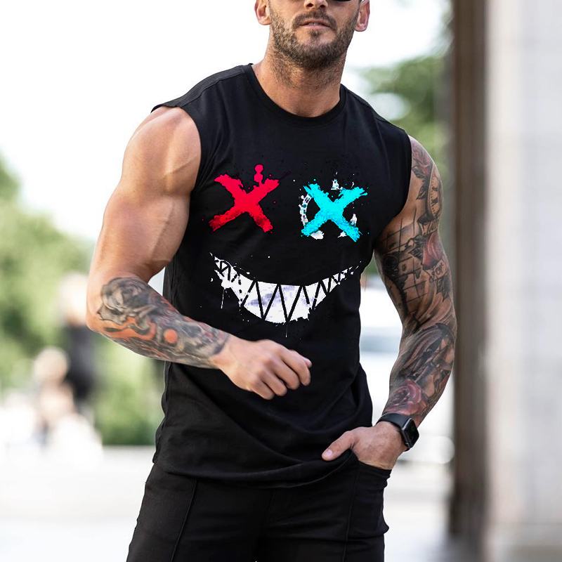 Men's Fashion Smiley Print Casual Slim Fit Tank
