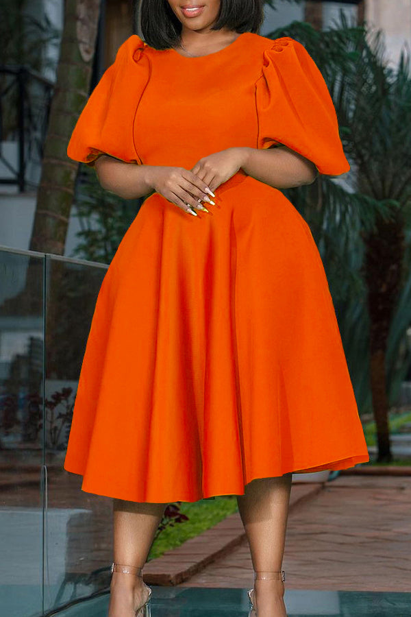 Bubble Sleeve A-line Swing Dress