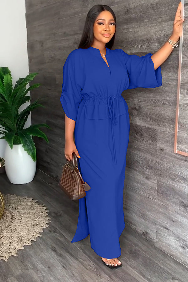 Mom Loose V Neck Tie Dress