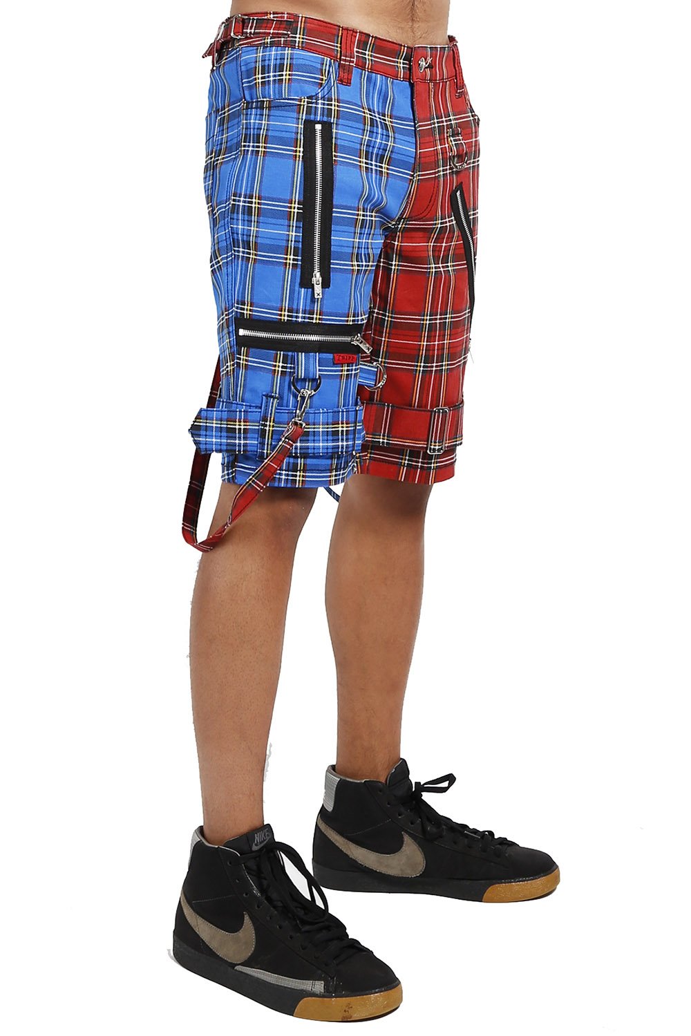 Split Bondage Shorts Red/Blue Plaid