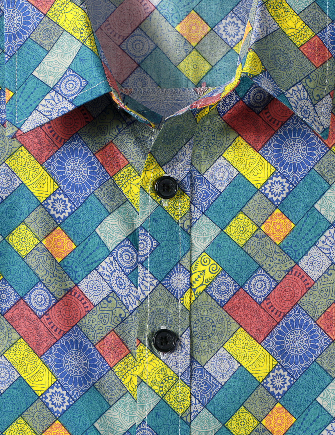 Men's Casual Tribal Print Retro Cotton Summer Button Up Short Sleeve Shirt