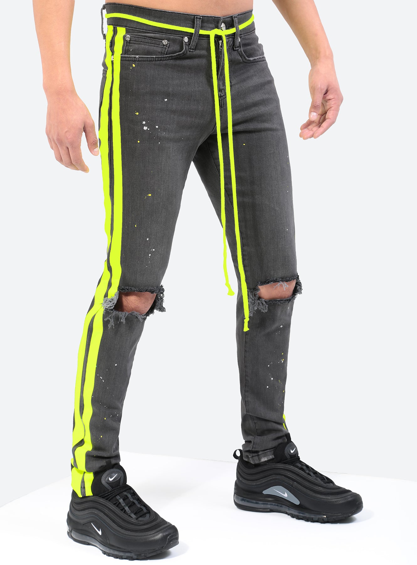 Double Striped Track Jeans V3 in Neon Yellow