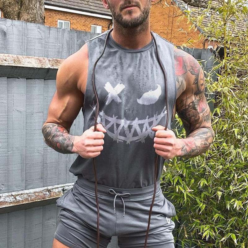 Men's Fashion Smiley Print Casual Slim Fit Tank