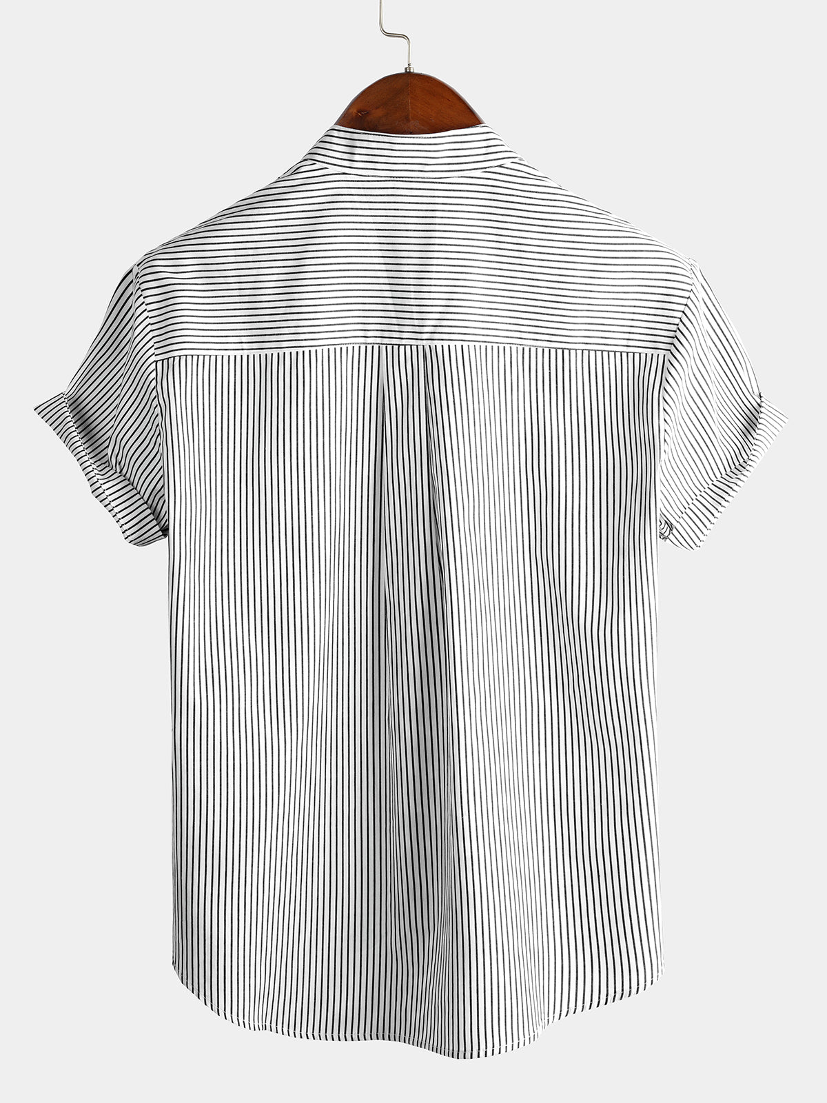 Men's Cotton Striped Stand Collar Short Sleeve Shirt