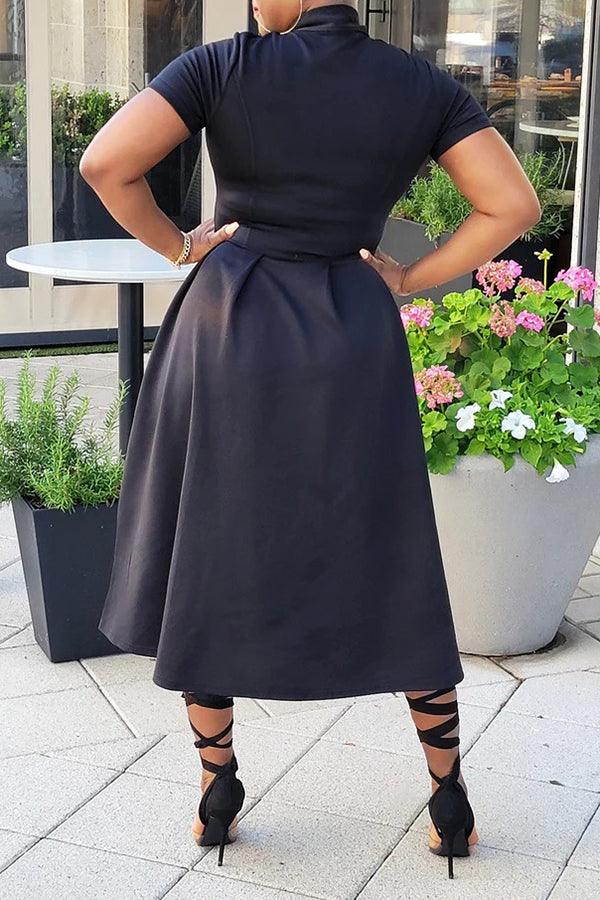 Tied Neck Short Sleeve A-line Dress
