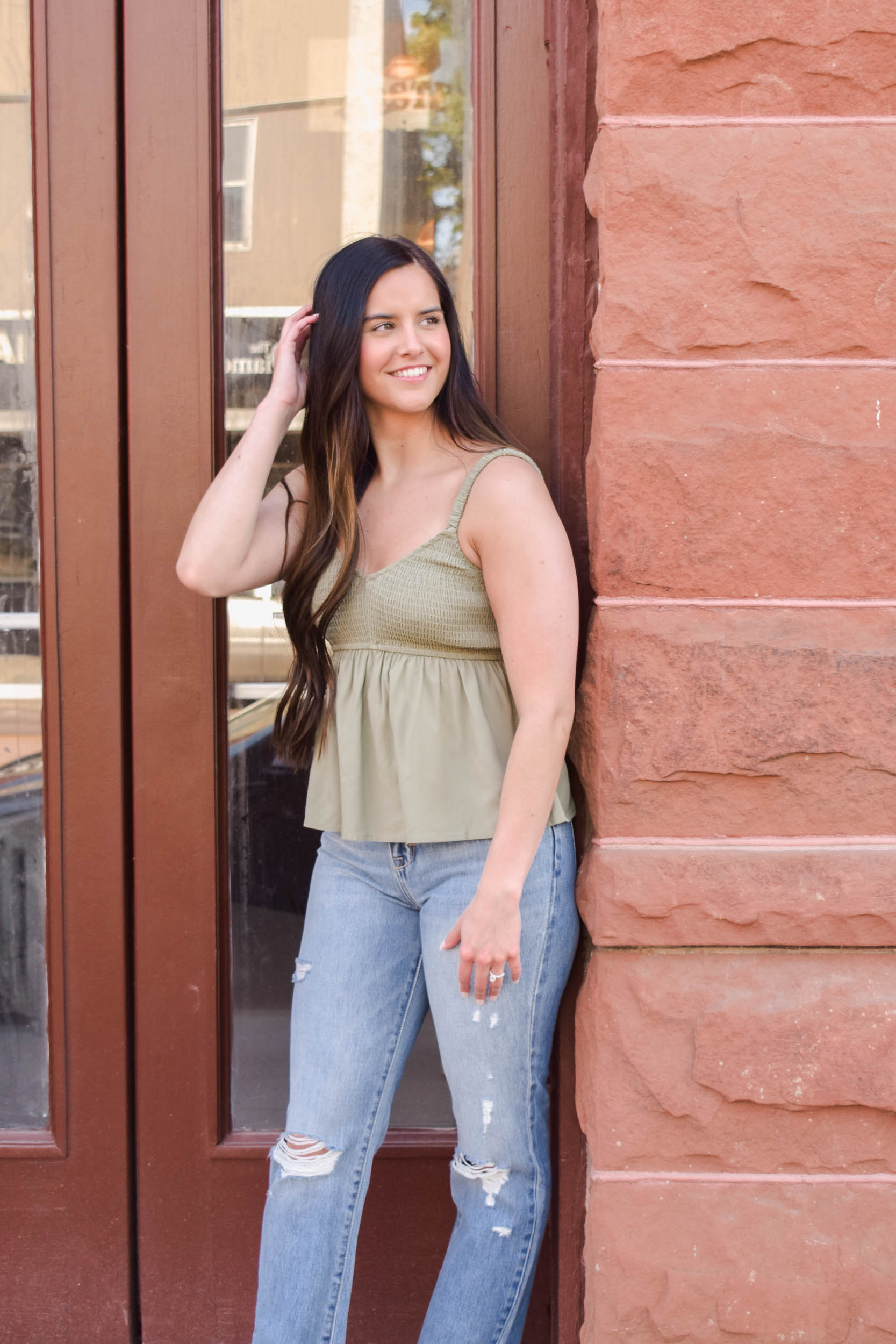 Peyton Smocked Peplum Tank | Olive