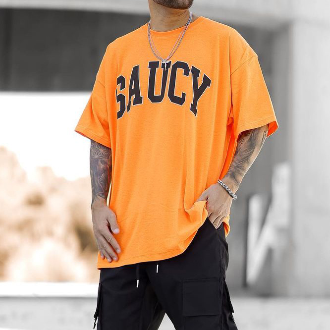 SAUCY Letter Print Short-sleeved T-shirt