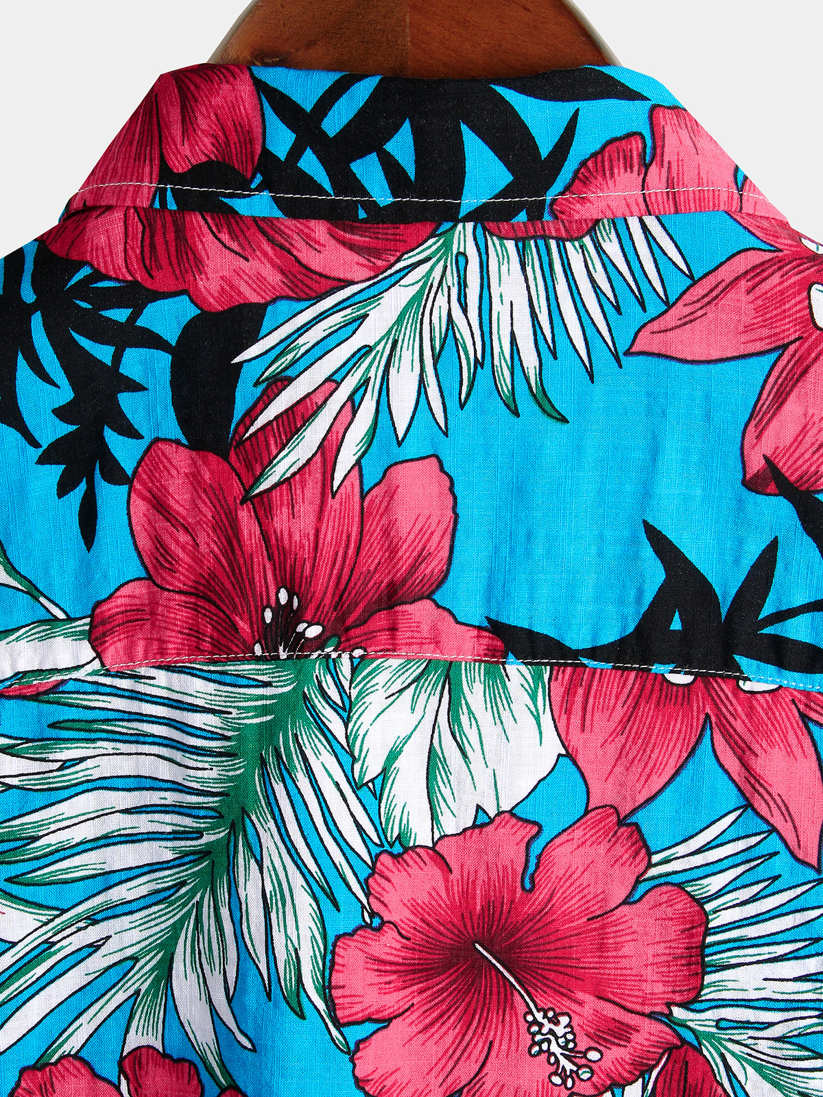 Men's Blue Flower Tropical Hawaii Cotton Short Sleeve Shirt