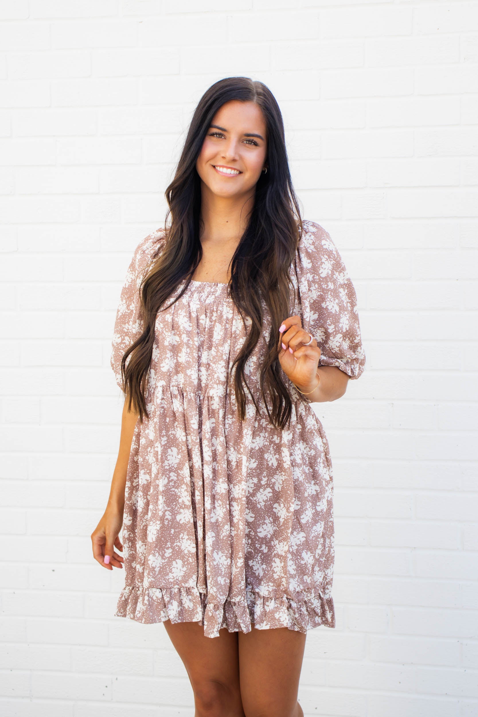 Jane Floral Babydoll Dress | Mauve Cream
