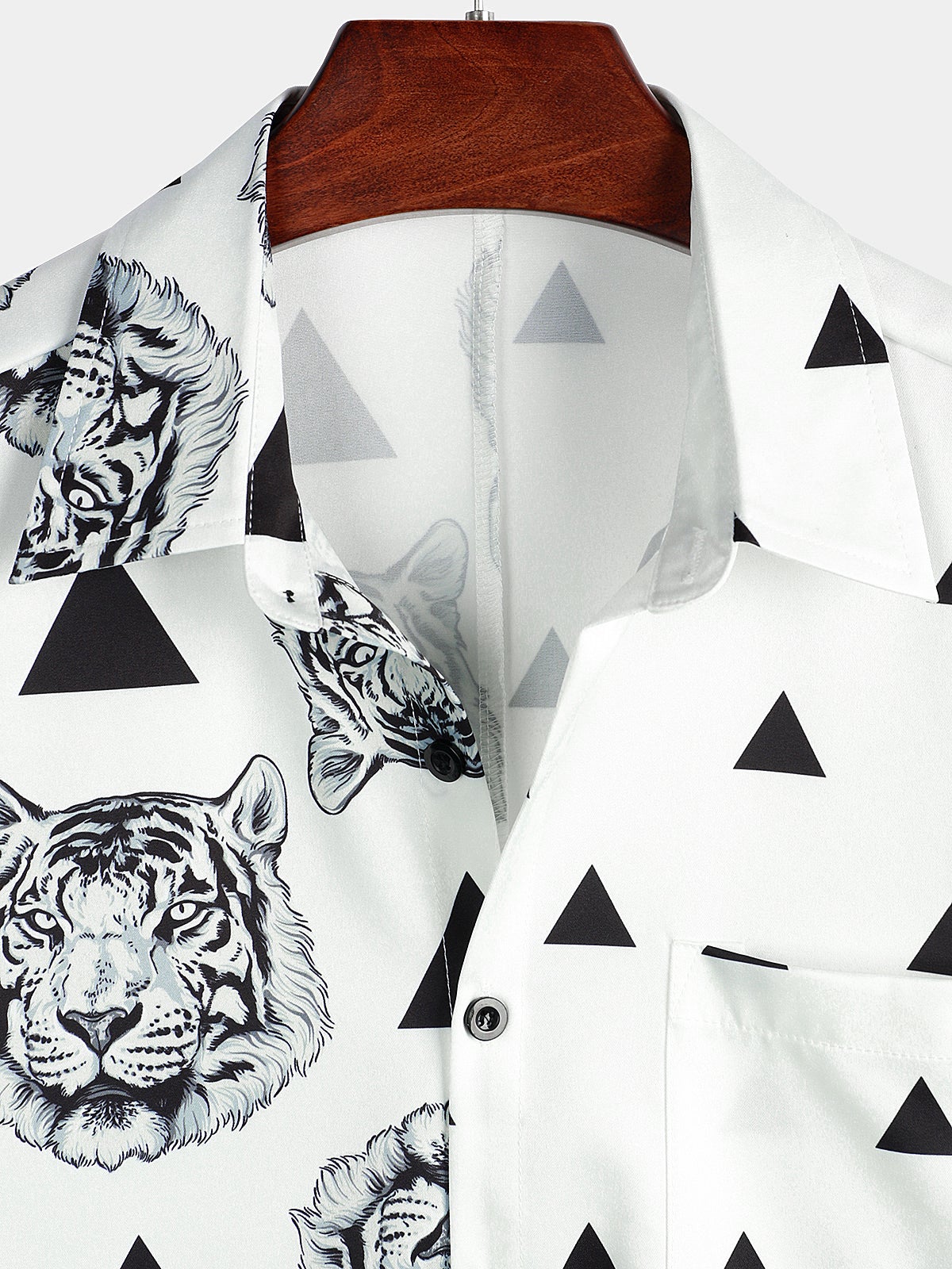 Men's Tiger Print Pocket Casual Short Sleeve Shirt