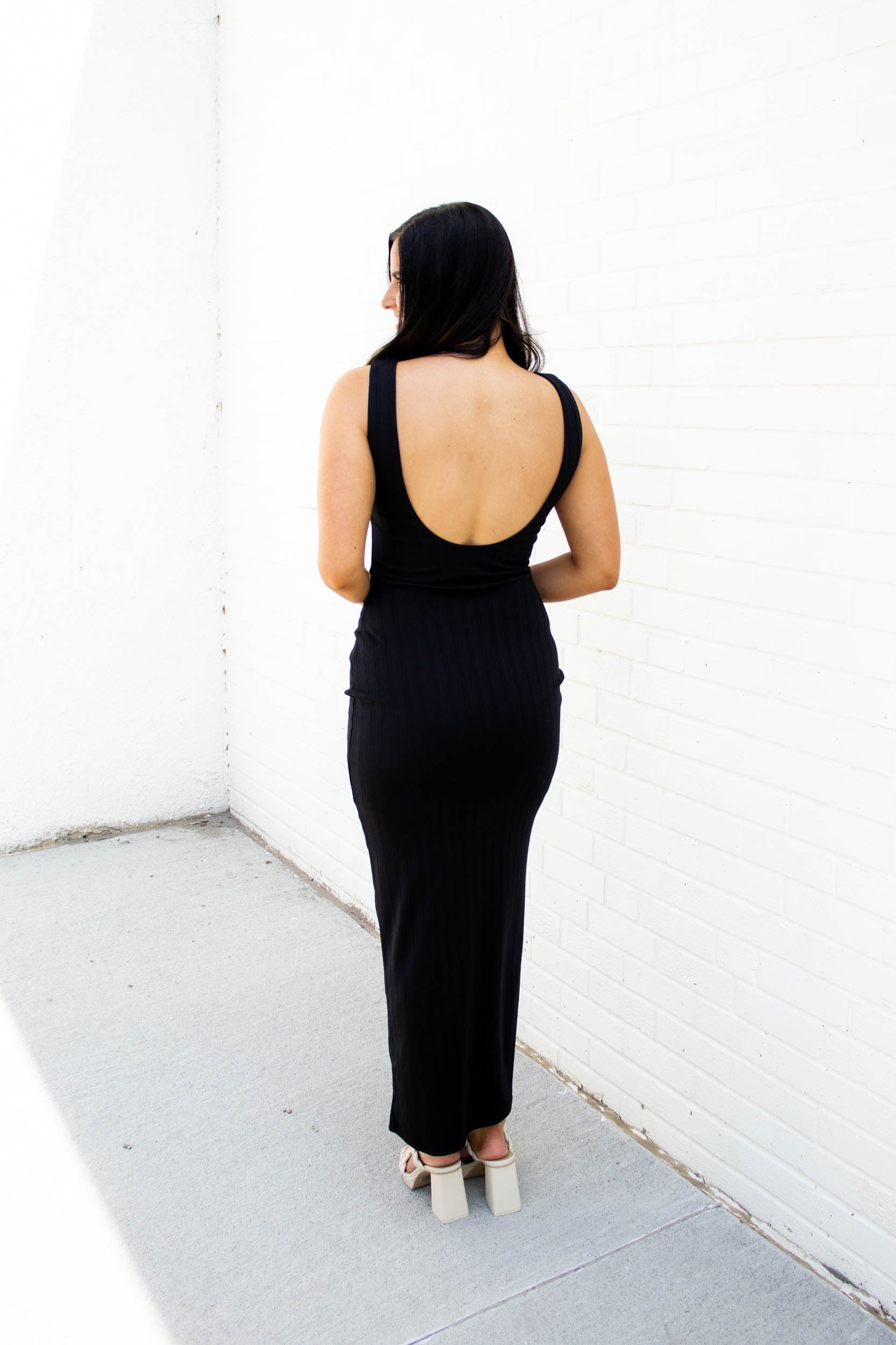 Brielle Low Back Maxi Dress | Black | Forever