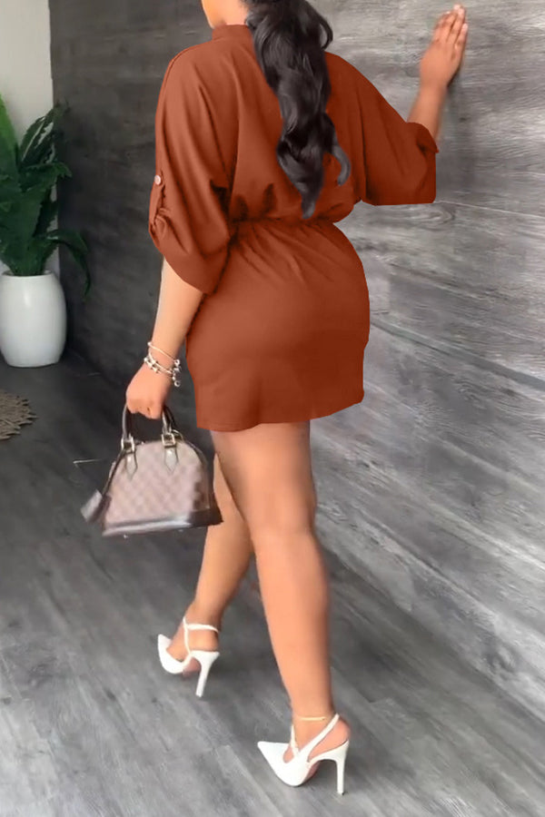 Notch Neck Drawstring Waist Dress
