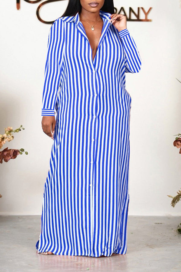 Striped Button Up Shirt Dress
