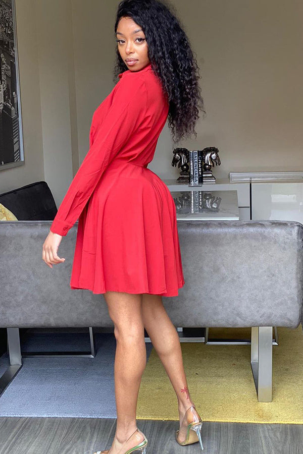 Button Up Ruffle Hem Shirt Dress