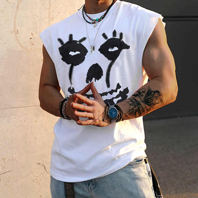 Men's Fashion Graffiti Crying Smiley Print Casual Tank Top
