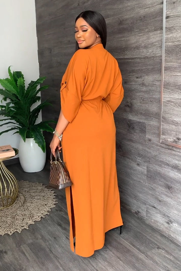 Mom Loose V Neck Tie Dress