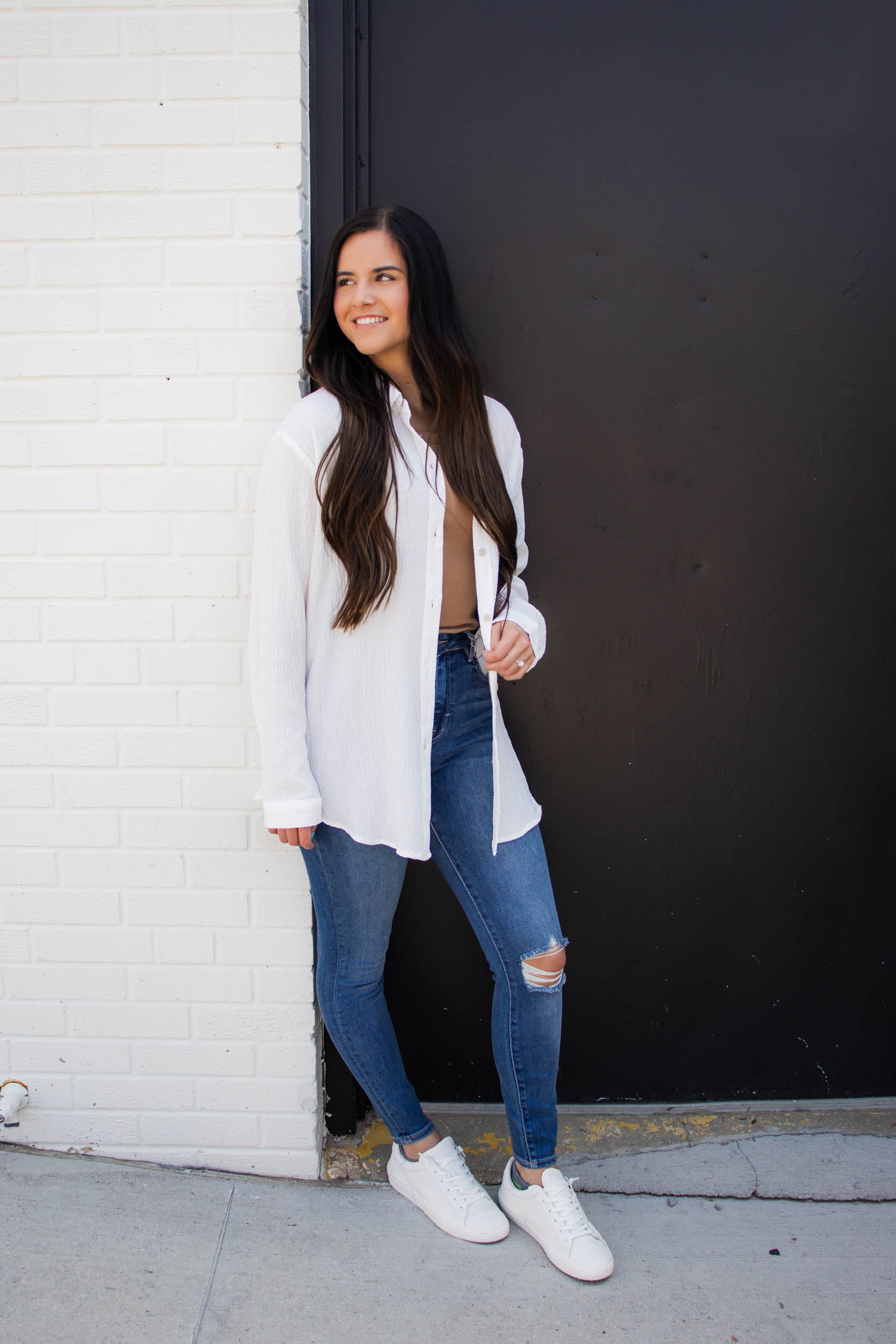 Andrea Crinkle Button Up | Off White