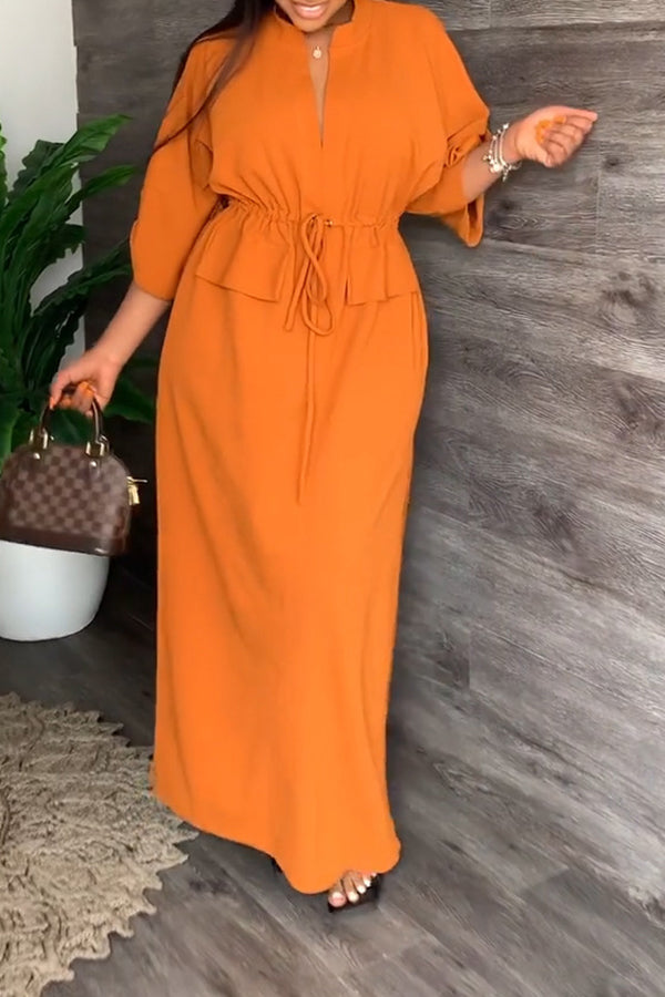 Mom Loose V Neck Tie Dress