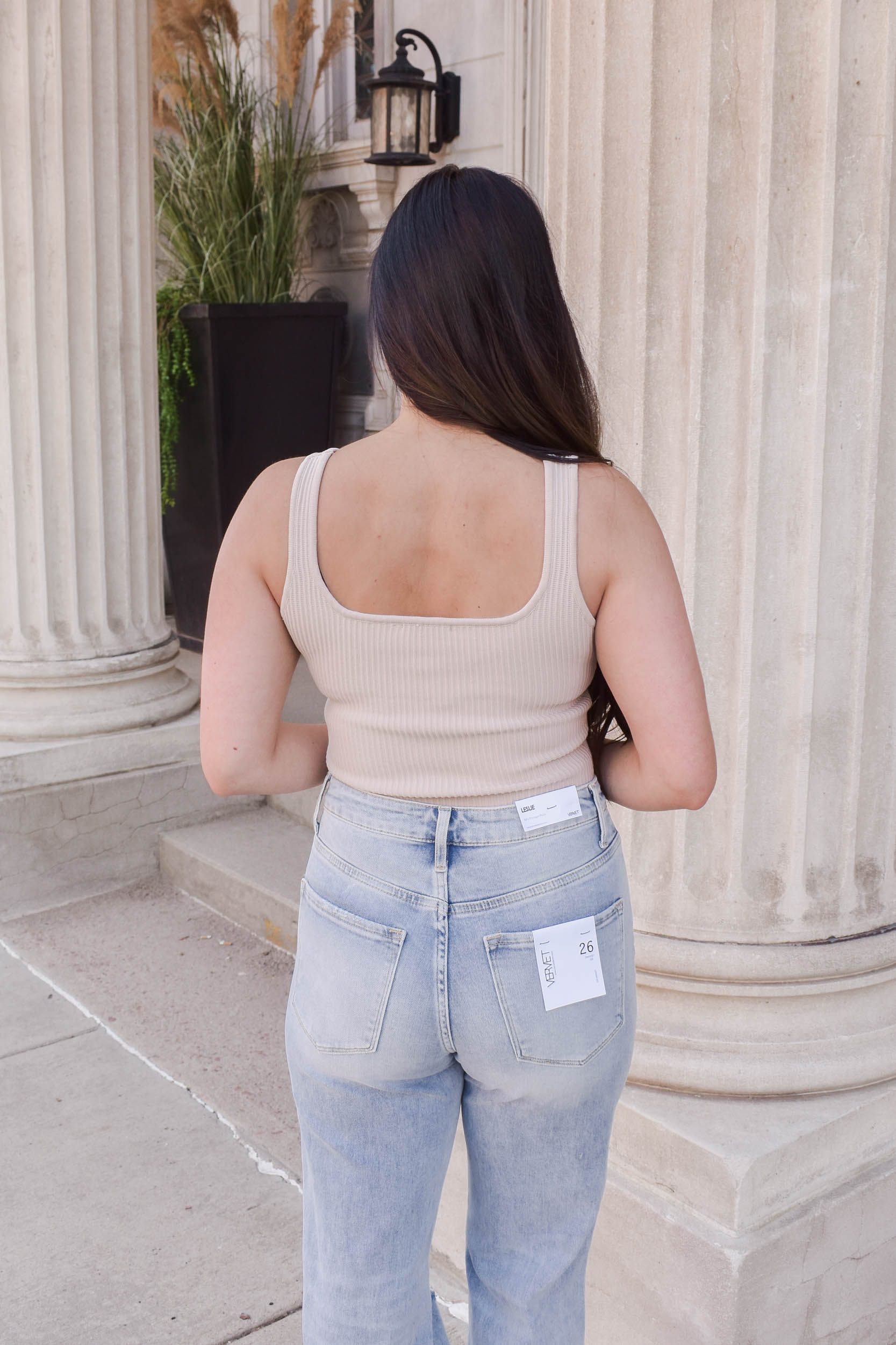 Paige Ribbed Square Neck Tank | Bone