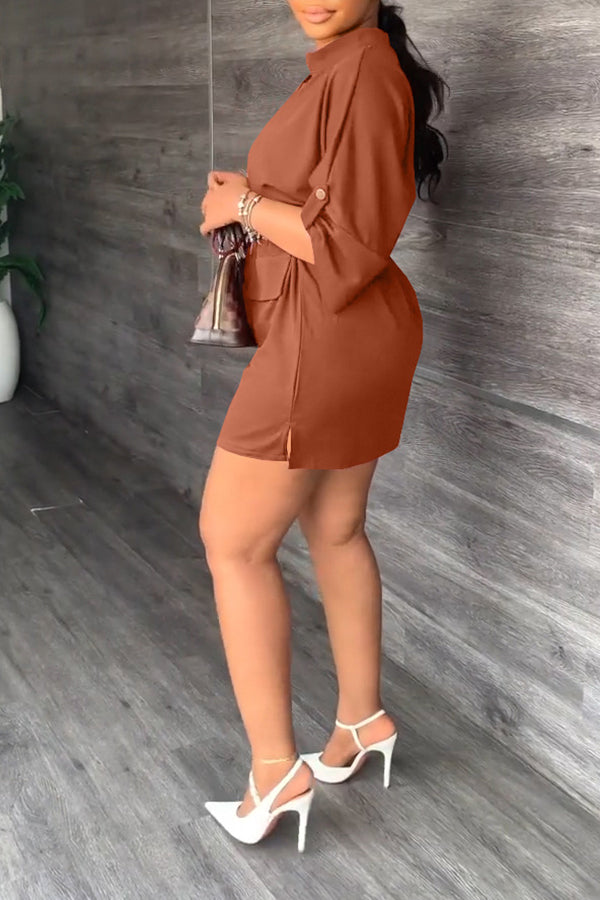 Notch Neck Drawstring Waist Dress