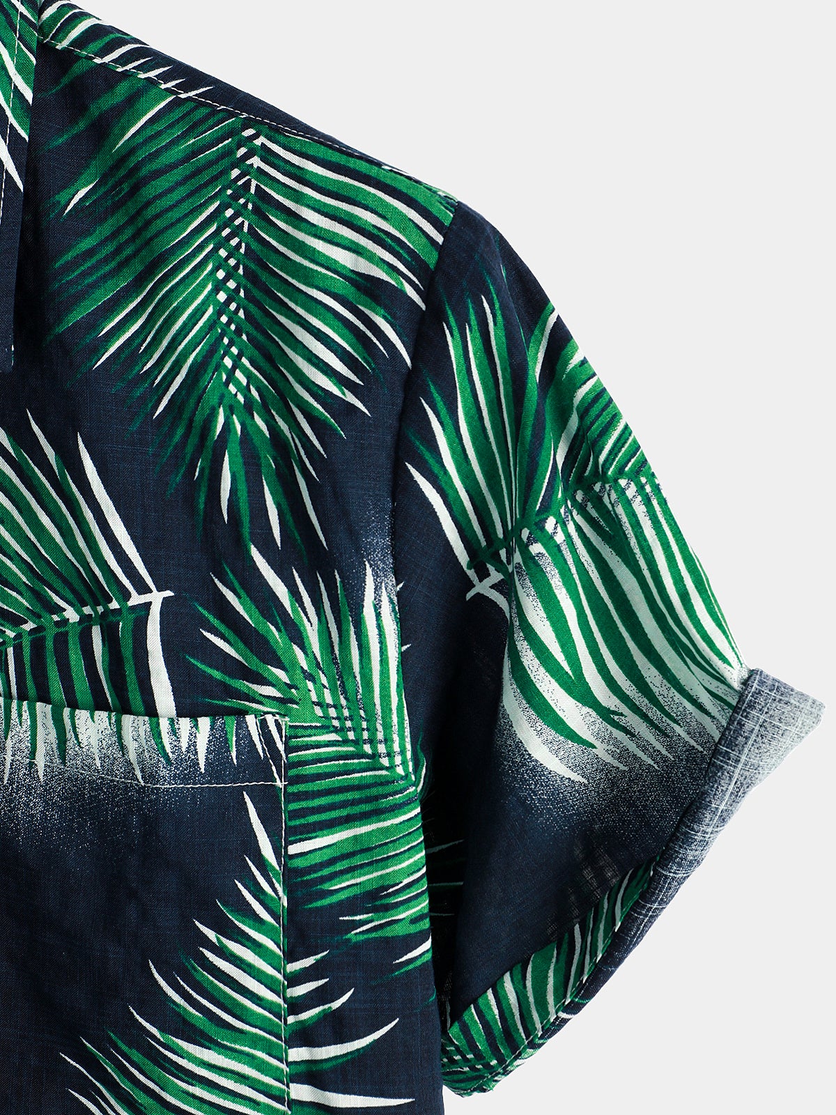Men's Tropical Leaf Print Pocket Short Sleeve Shirt