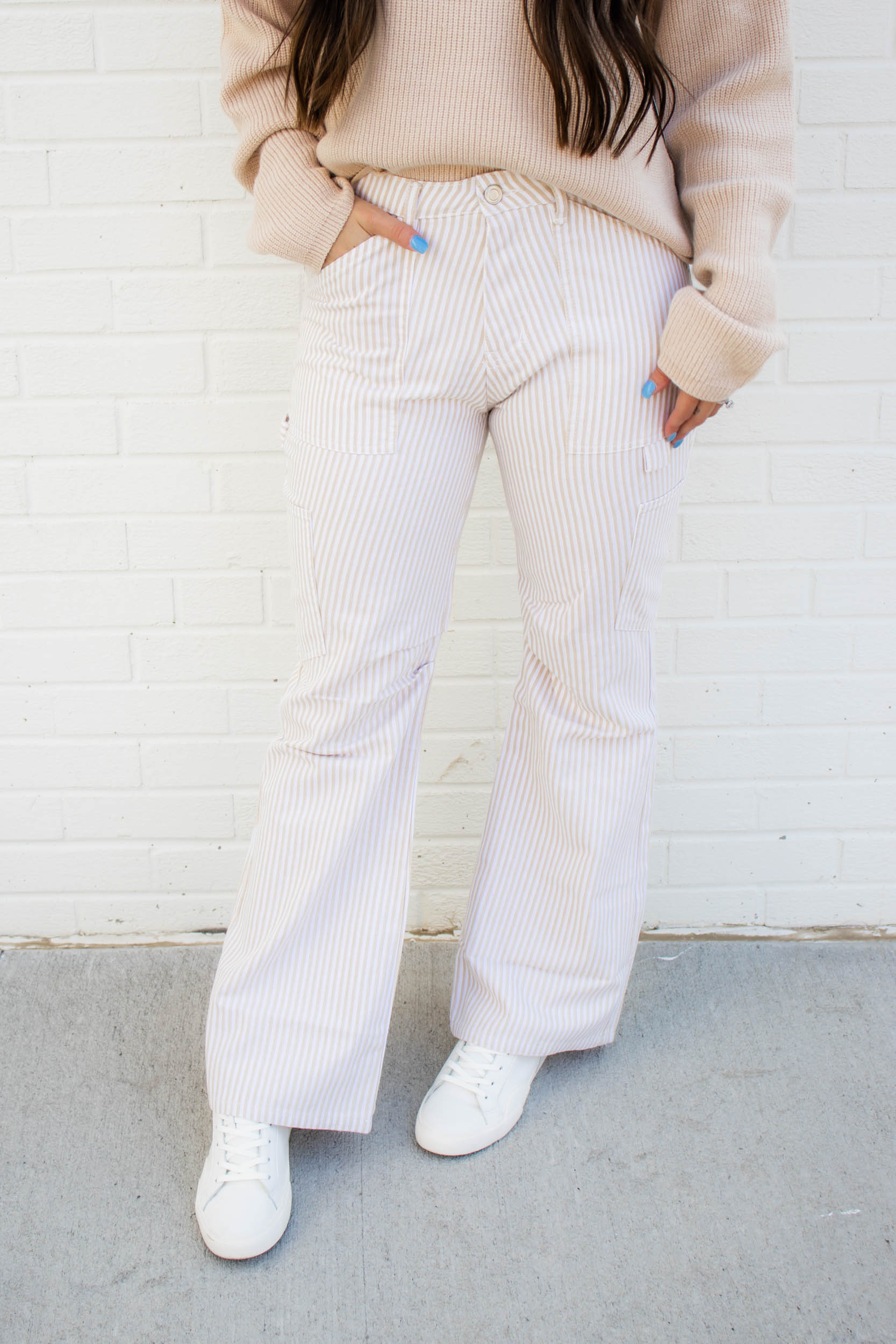 Carson Striped Cargo Pants | Beige