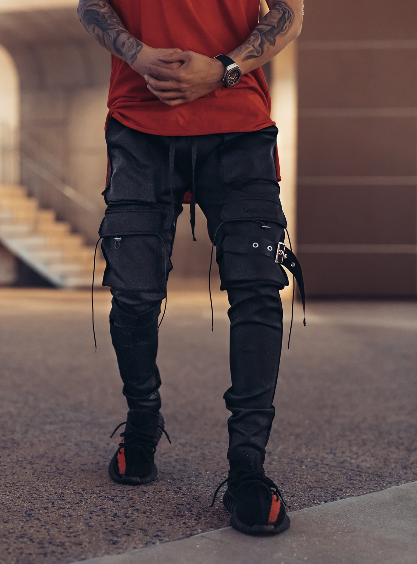 Revolution Cargo Track Pants V1 in Black