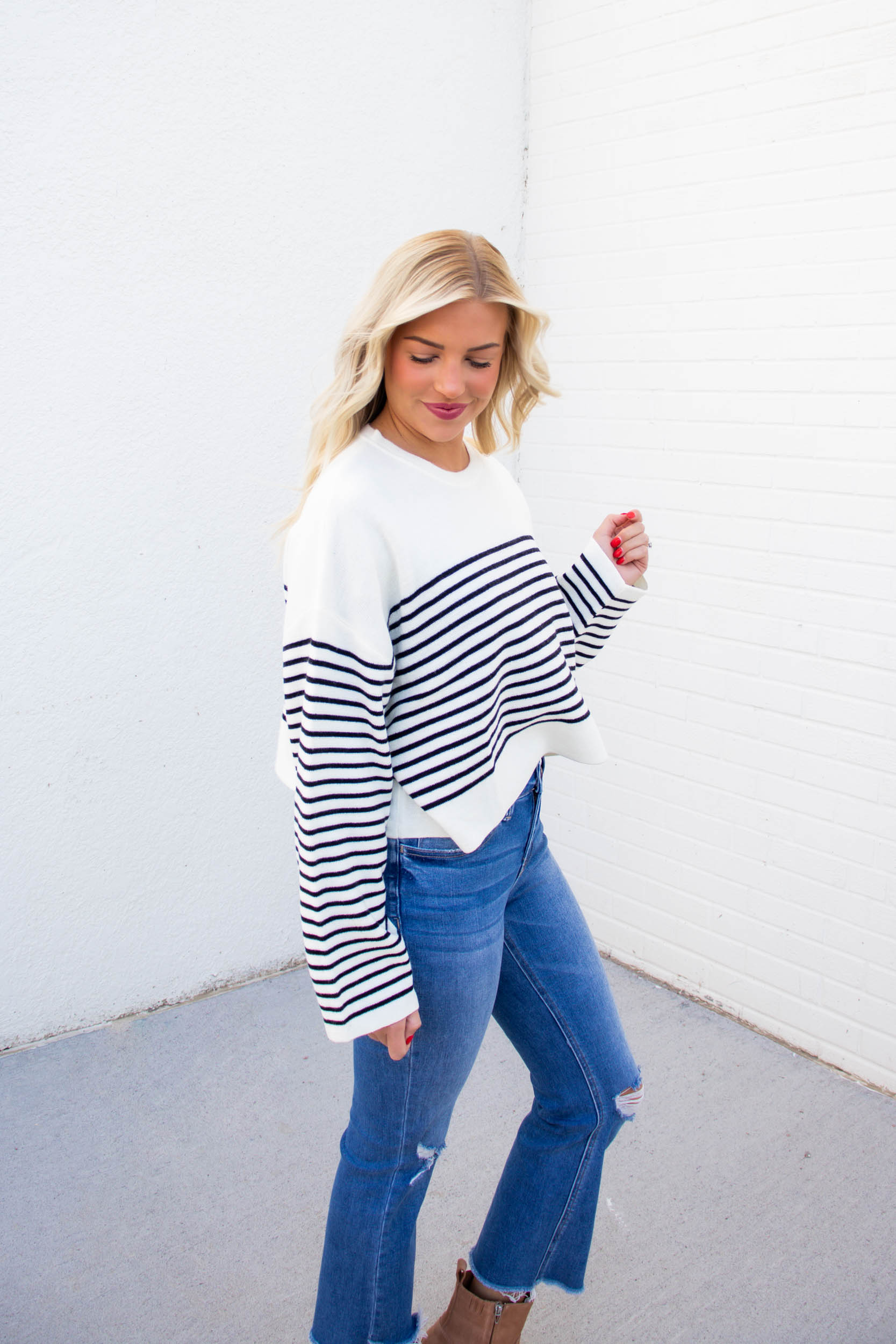 Hallie Striped Knitted Top | White/Black