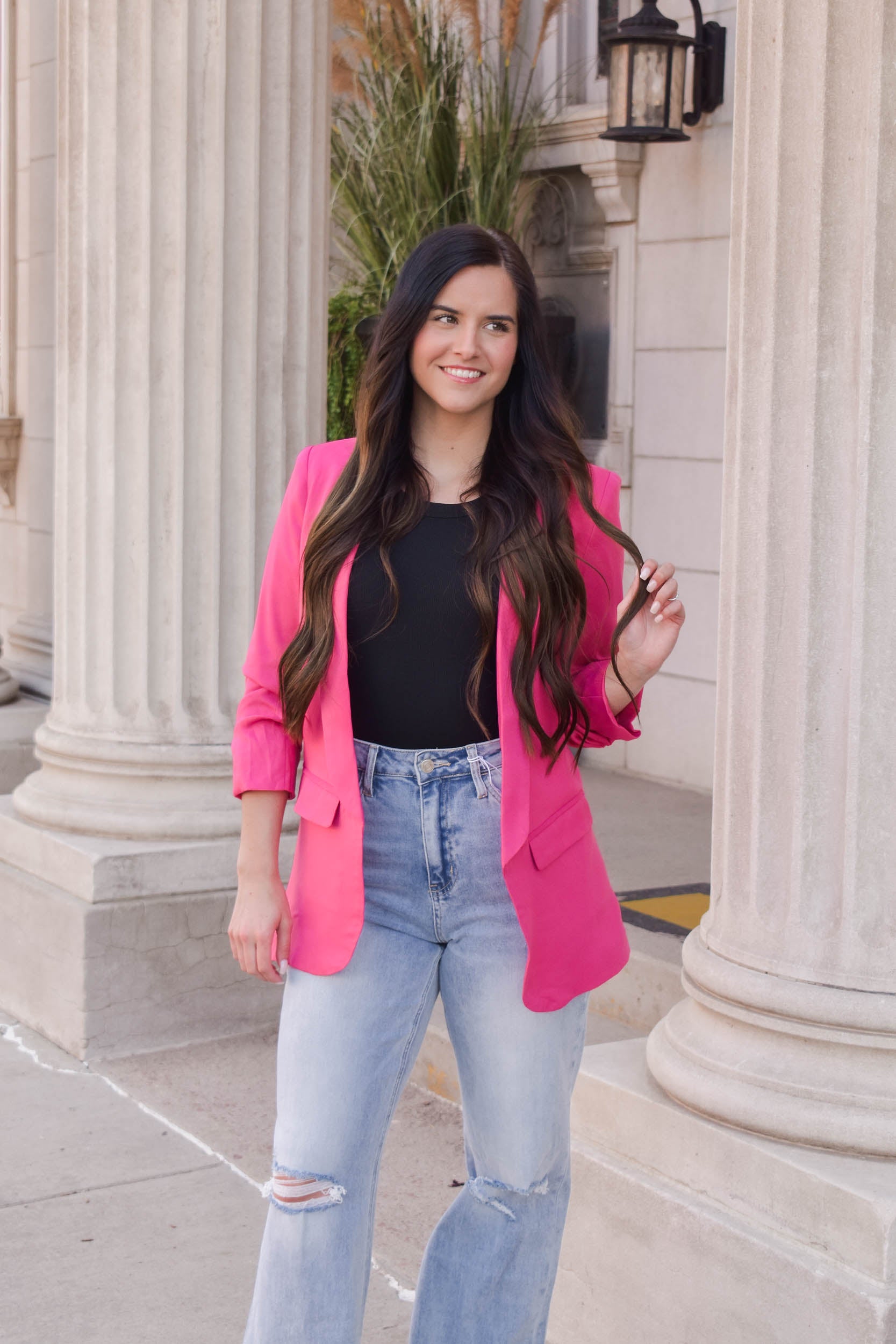 Ellen Collared Blazer | Hot Pink