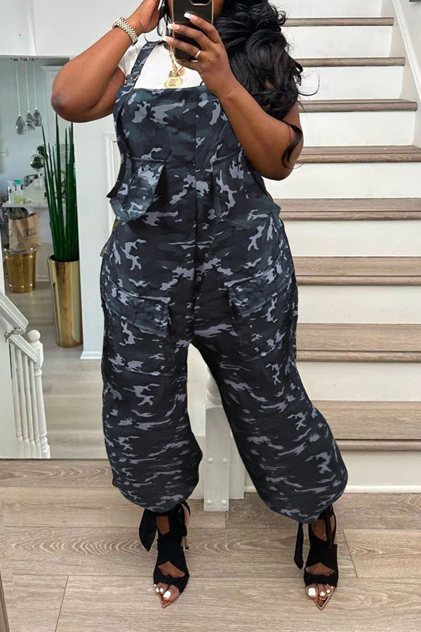 Camo Print Oversized Flap Pocket Pants