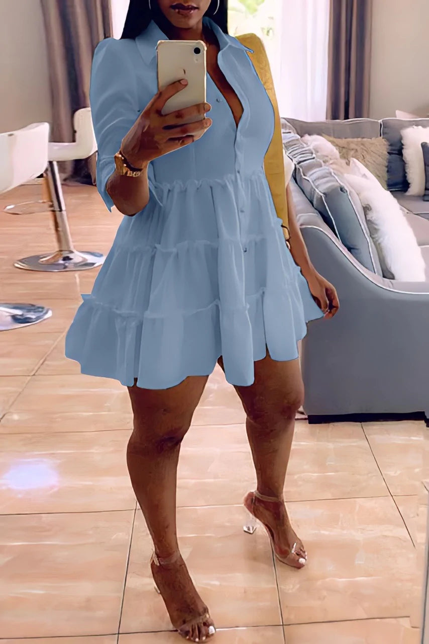 Frill Trim Button Up Shirt Dress