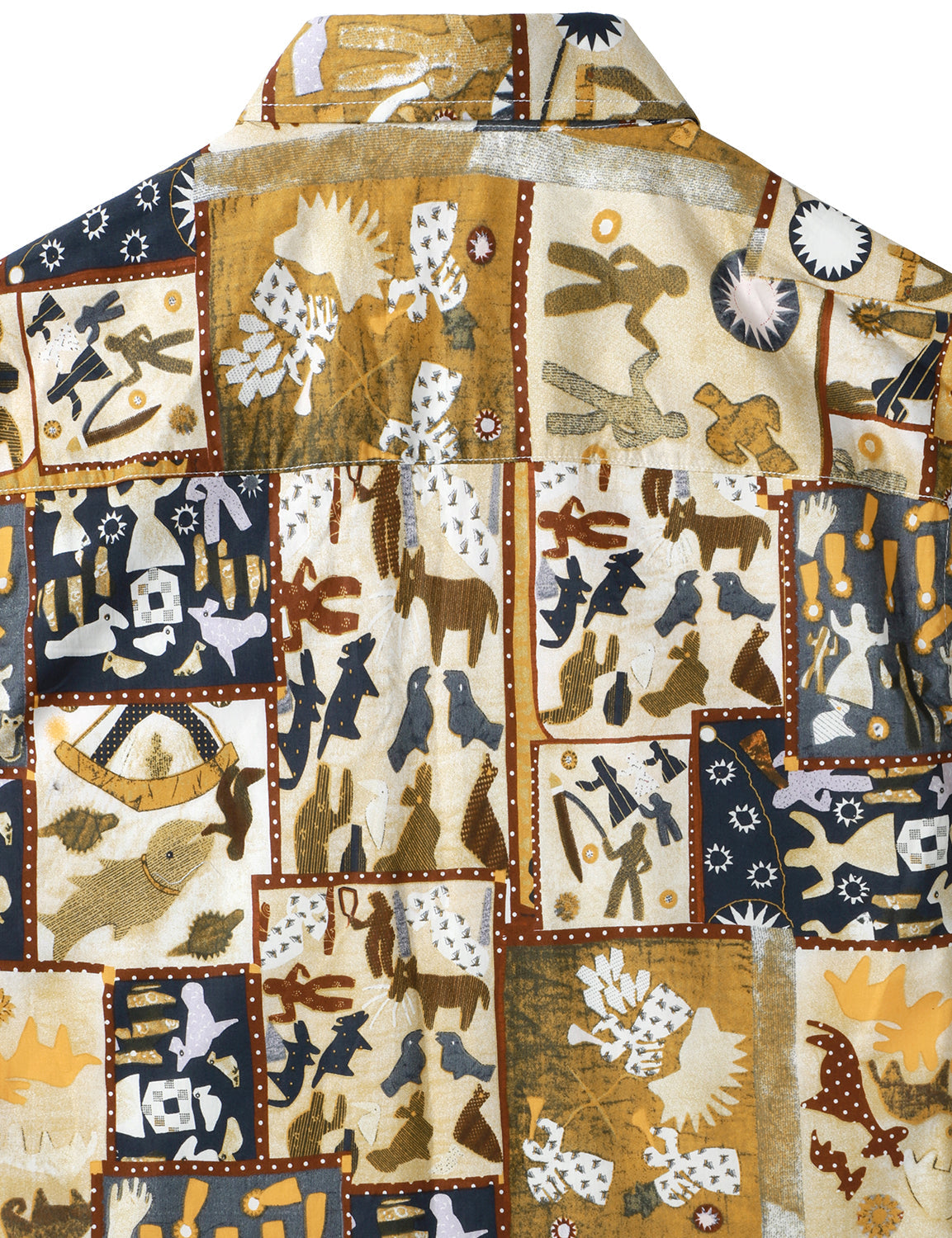 Men's Patchwork Tribal Print Button Up Retro Cotton Short Sleeve Bohemian Brown Summer Shirt