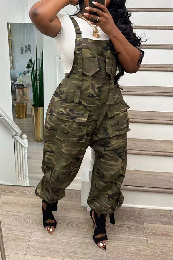 Camo Print Oversized Flap Pocket Pants