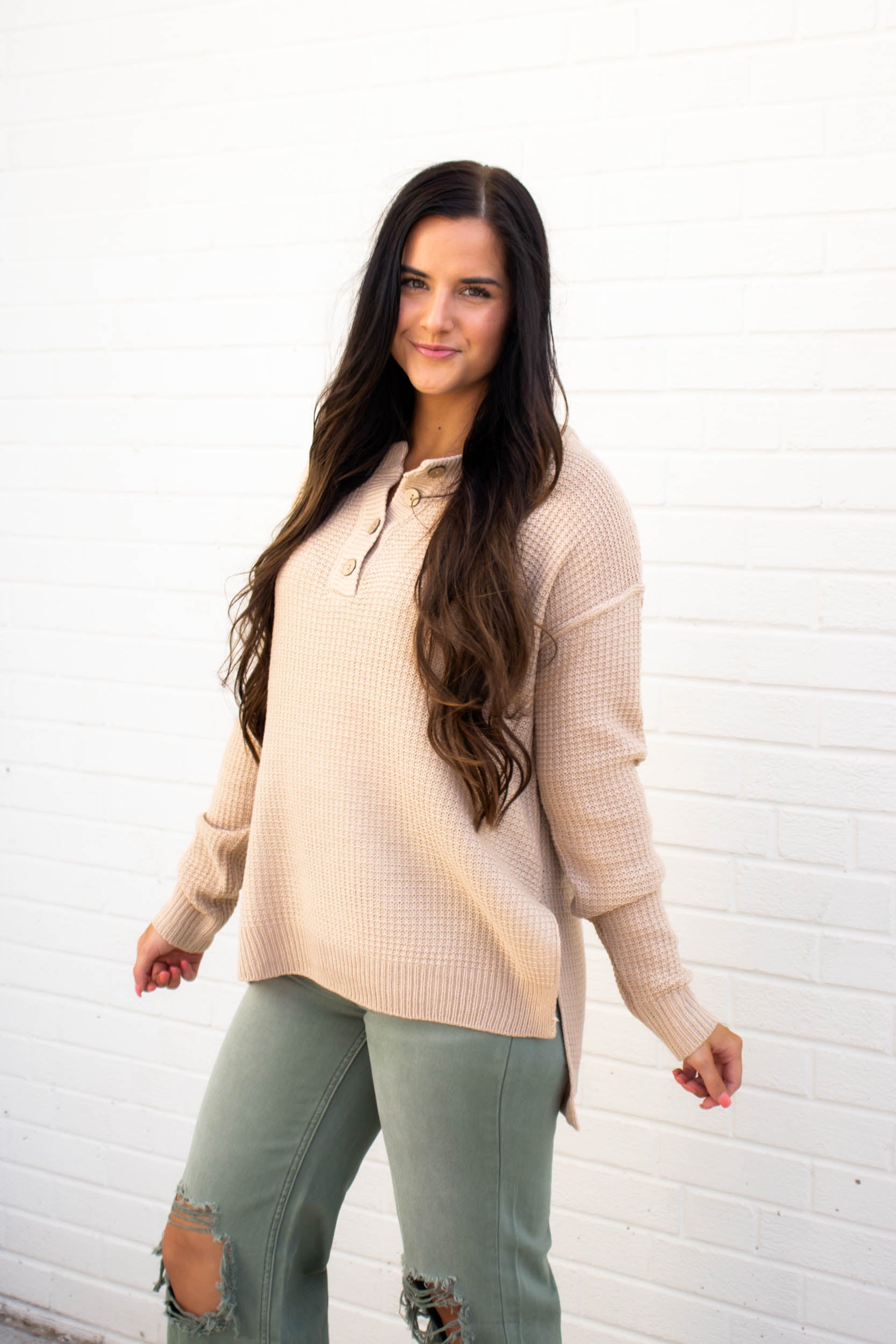 Nicole Waffle Knit Sweater | Oatmeal