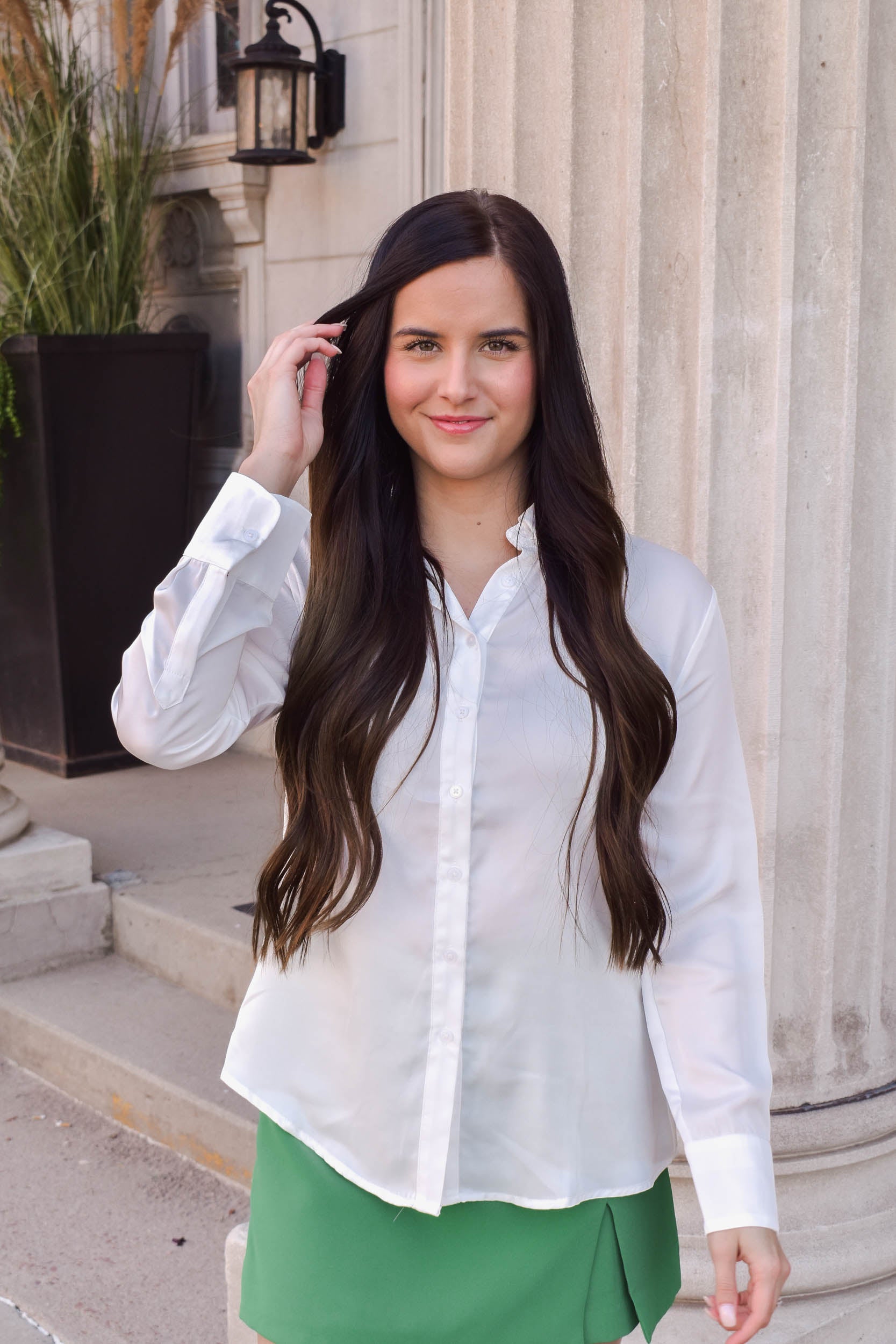 Phoebe Satin Button Down | Ivory