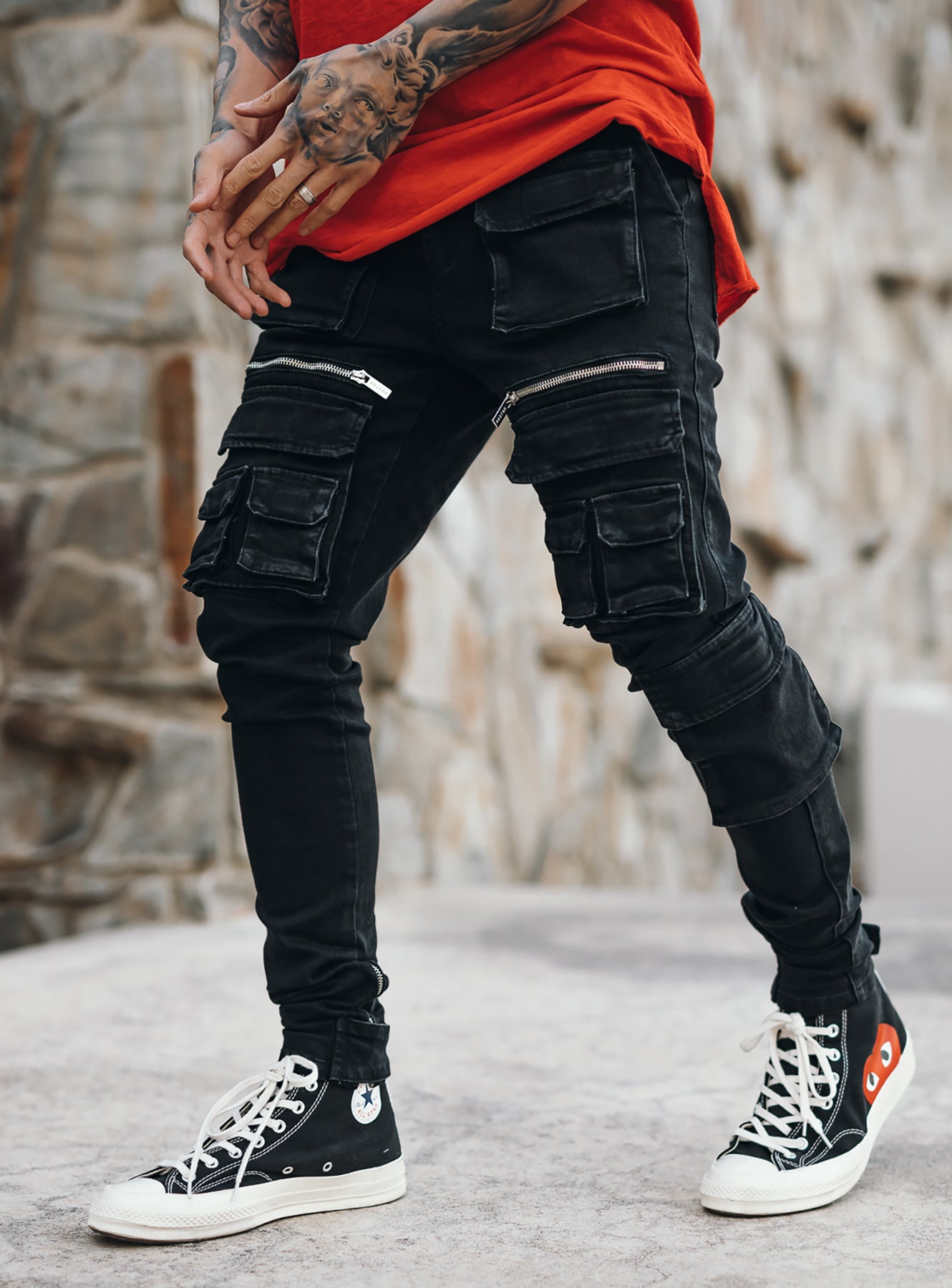 Cargo Jeans V5 in Washed Black