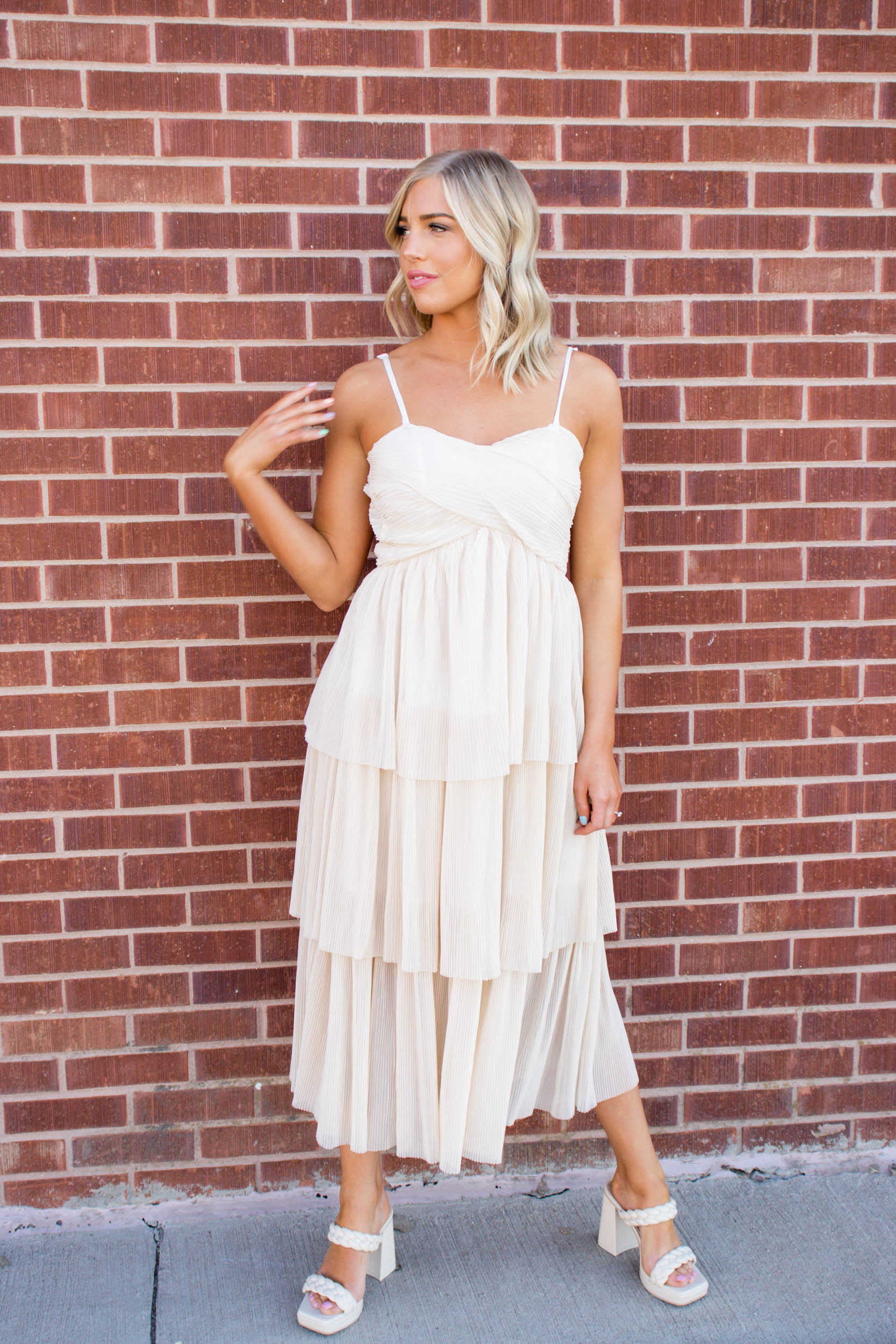 Alexa Tiered Ruffle Midi Dress | Champagne