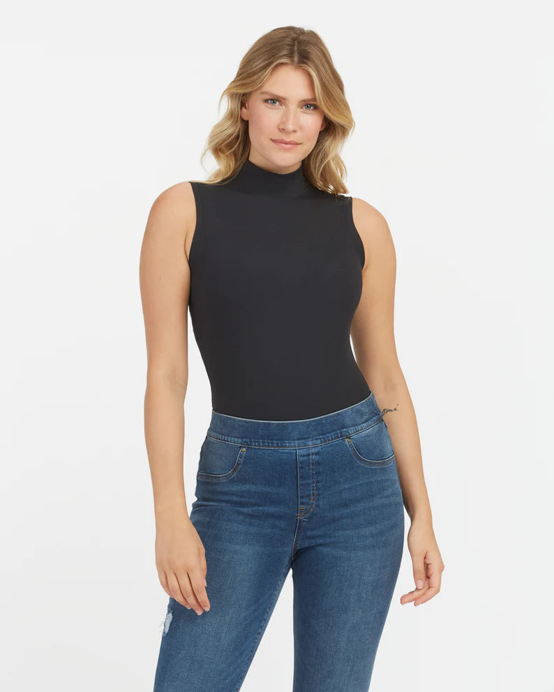 Spanx Suit Yourself Ribbed Mock Neck Sleeveless Bodysuit | Black