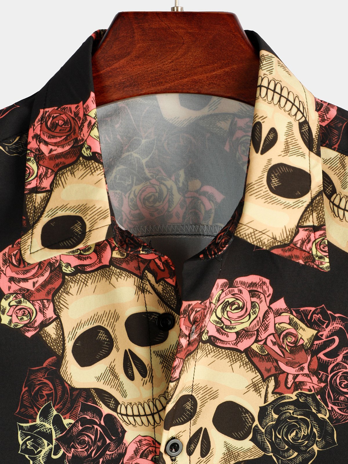Men's Skull Rose Print Short Sleeve Hawaiian Shirt
