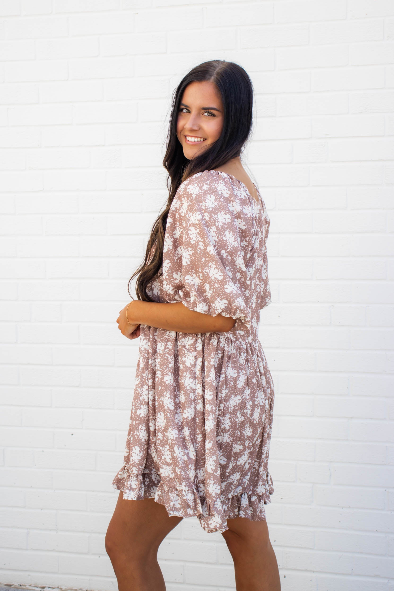 Jane Floral Babydoll Dress | Mauve Cream