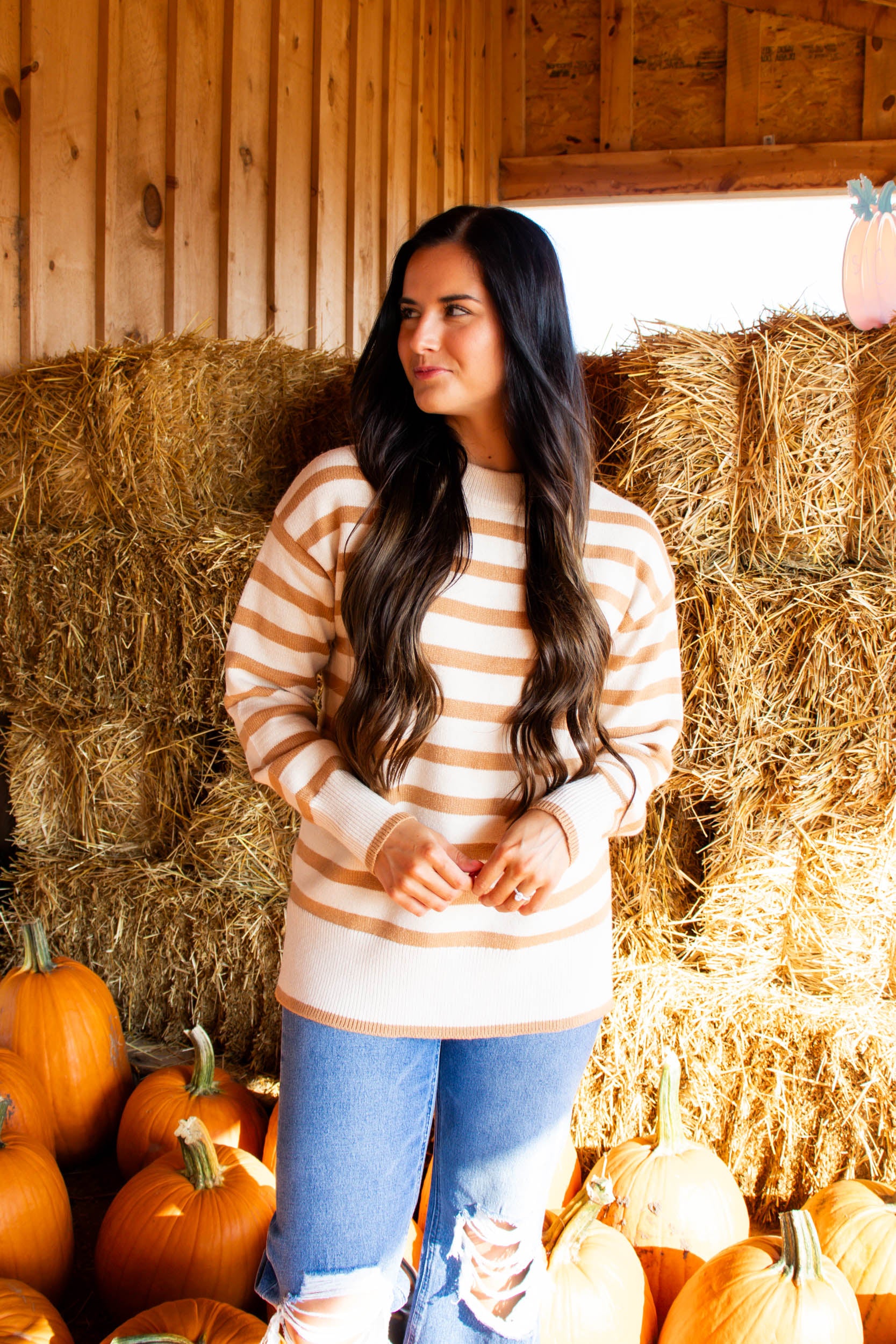 Ellie Striped Sweater | Camel