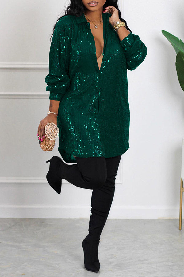 Happy Hour Sequin Shirt Dress