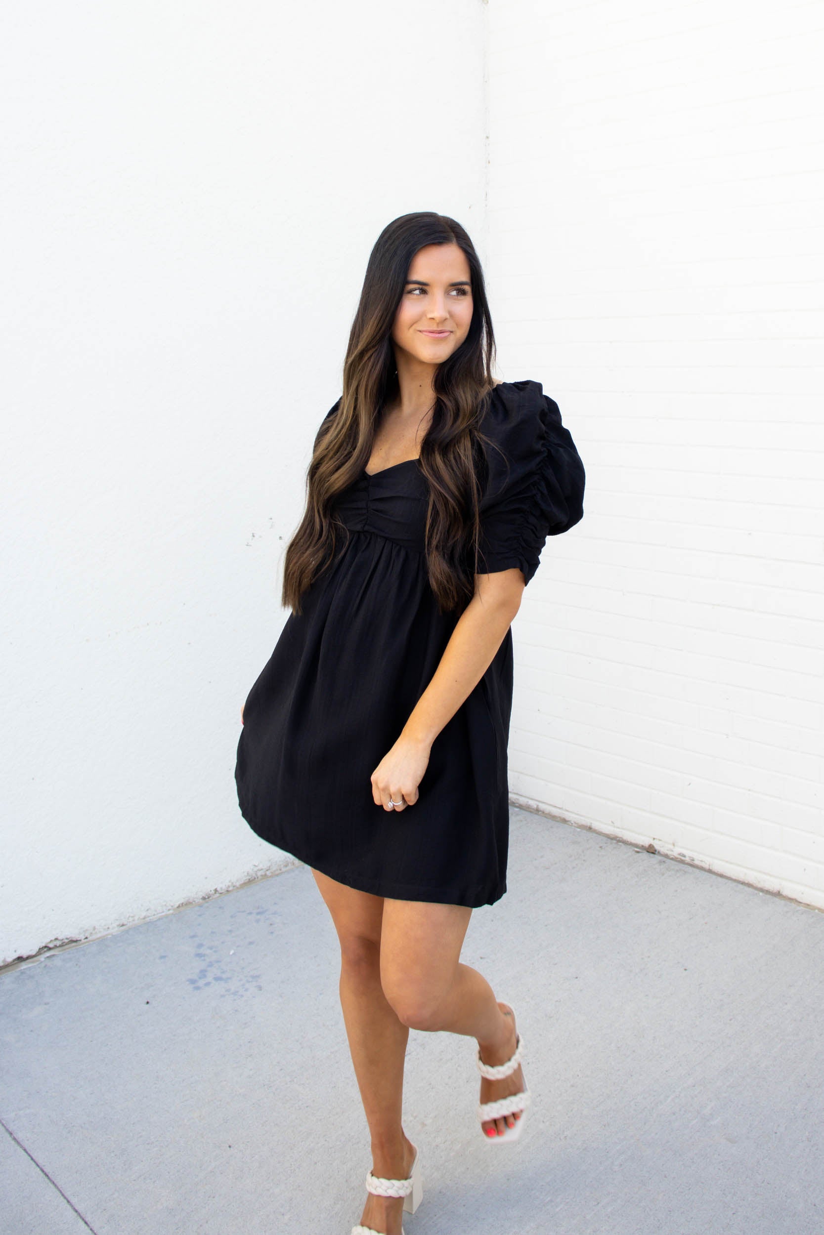 Joselyn Puff Sleeve Babydoll Mini Dress | Black