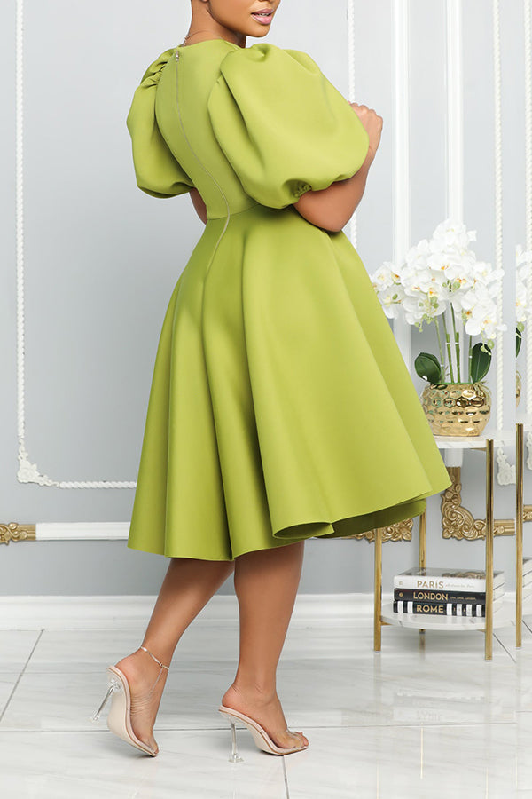 Bubble Sleeve A-line Swing Dress